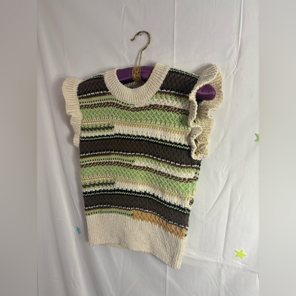 Another Love Striped Cottagecore Mock Neck Knit Sleeveless Sweater XS/S